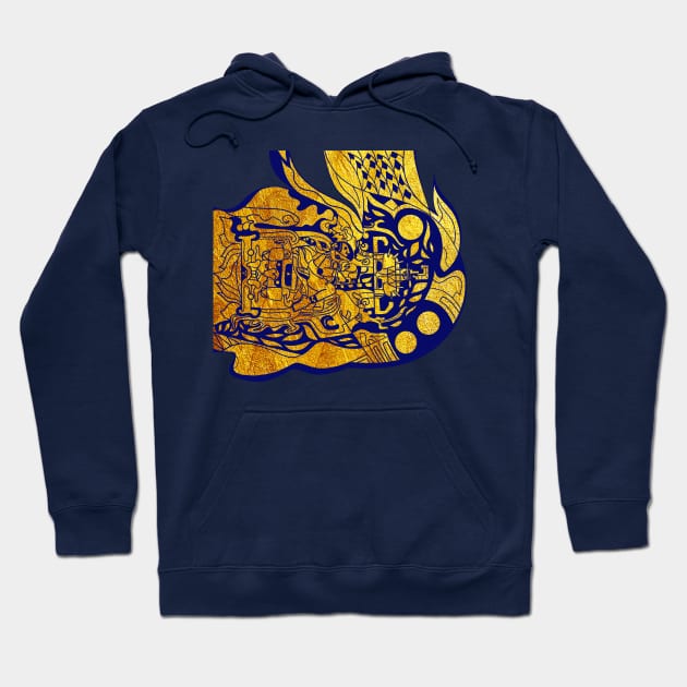 pakal spaceman on blue fire ecopop pattern Hoodie by jorge_lebeau